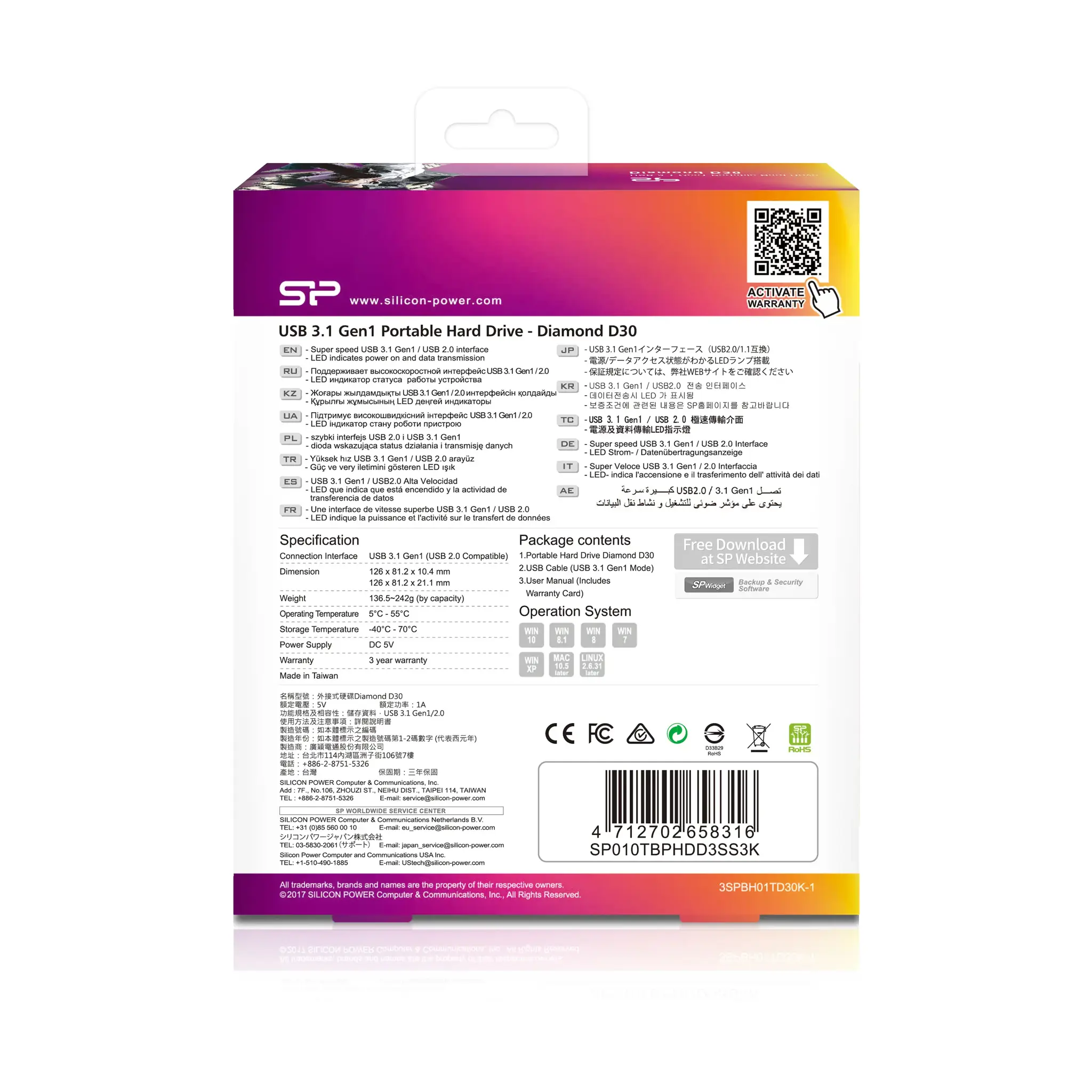 SILICONPOW SP010TBPHDD3SS3K Išorinis kietasis diskas Silicon Power Diamond D30 1TB USB 3.0, itin plonas, 7 mm, IPX4, juodas