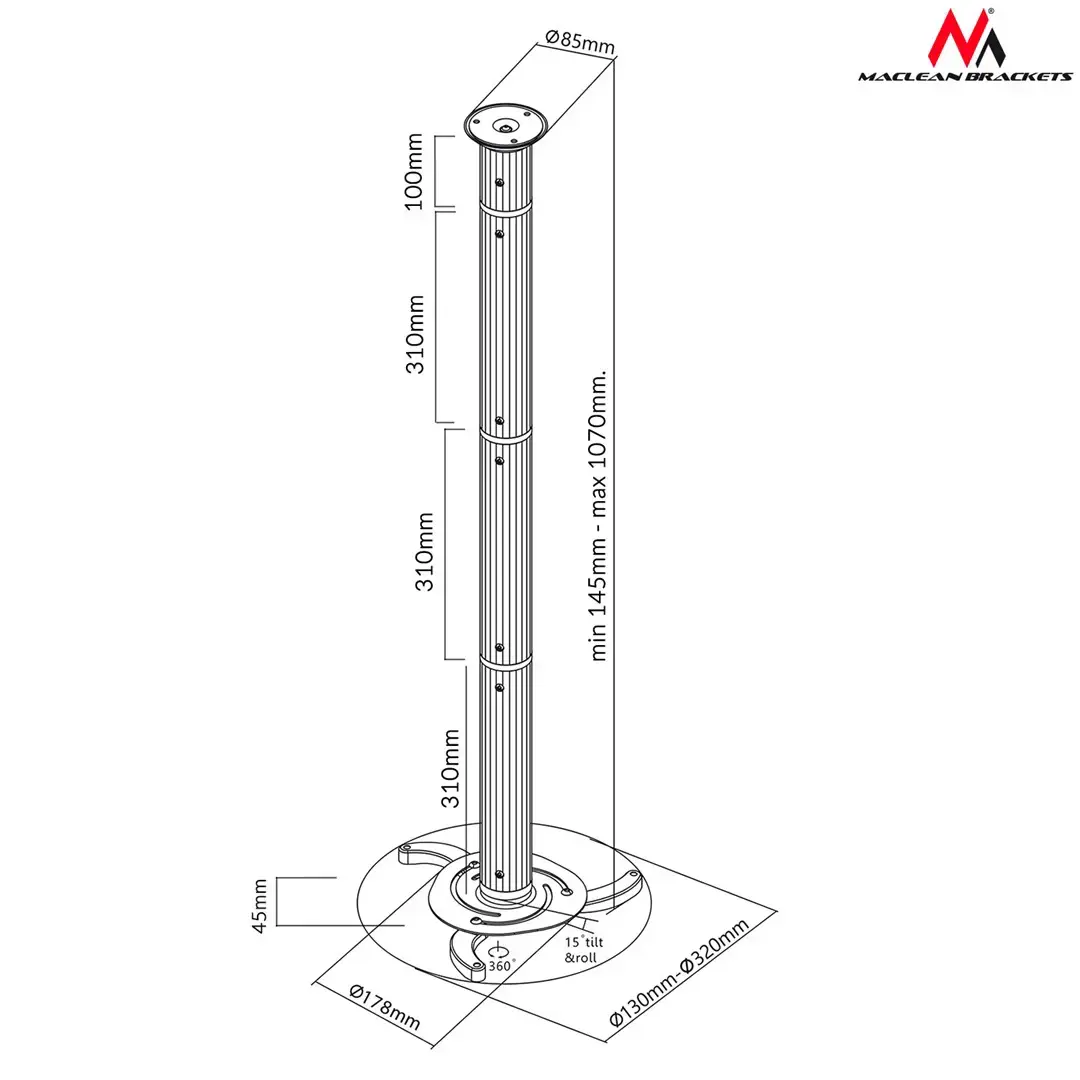Ceiling projector mount MC-517S Distance: 80mm - 980mm