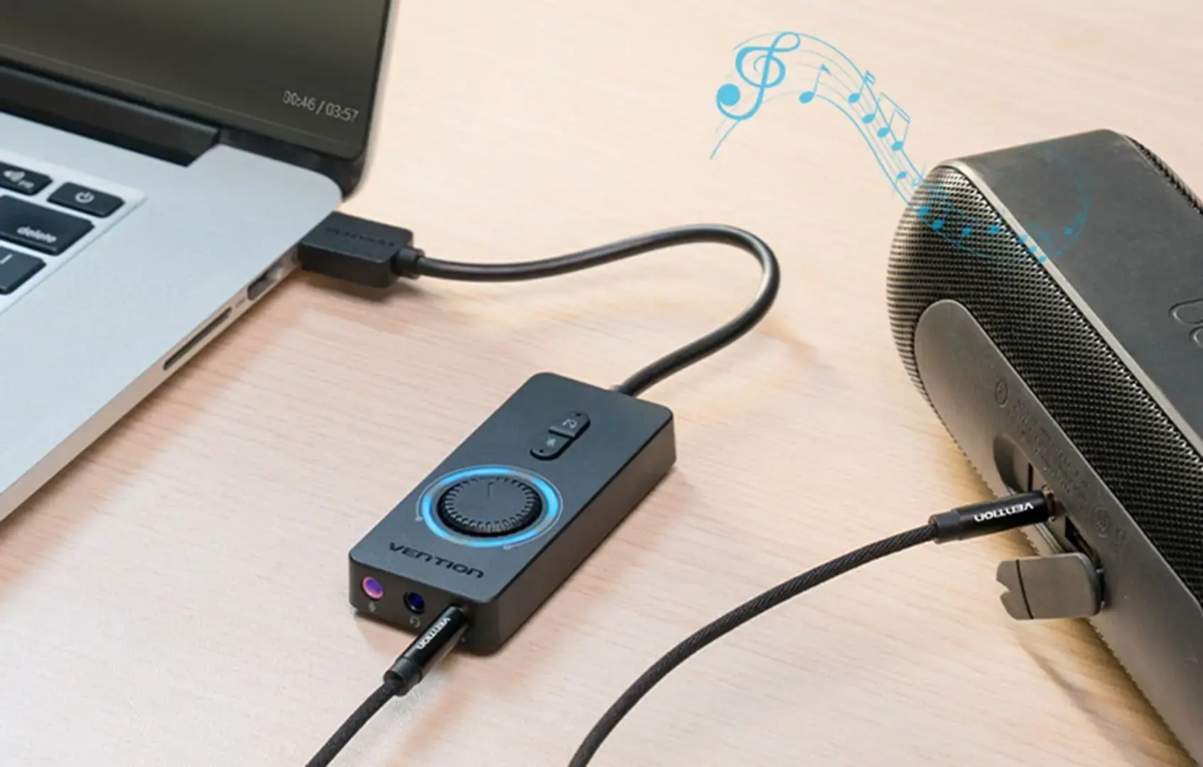 USB 2.0 išorinė garso plokštė Vention CDRBF 1 m (juoda)