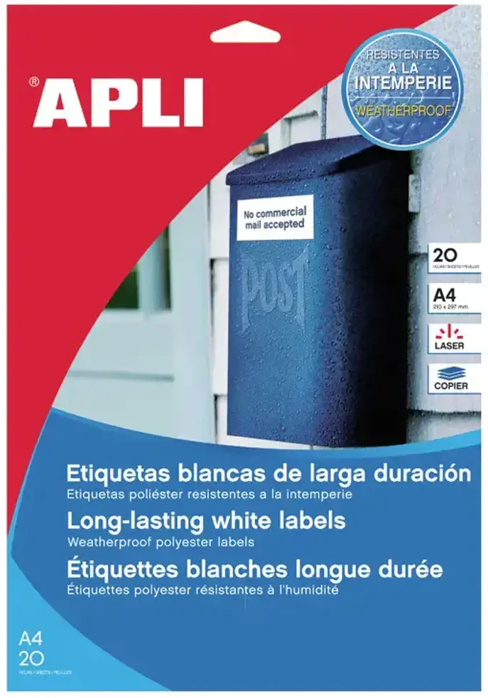 Lipnios etiketės APLI, 70 x 37 mm, A4, 24 lipdukai lape, 20 lapų, matiniai