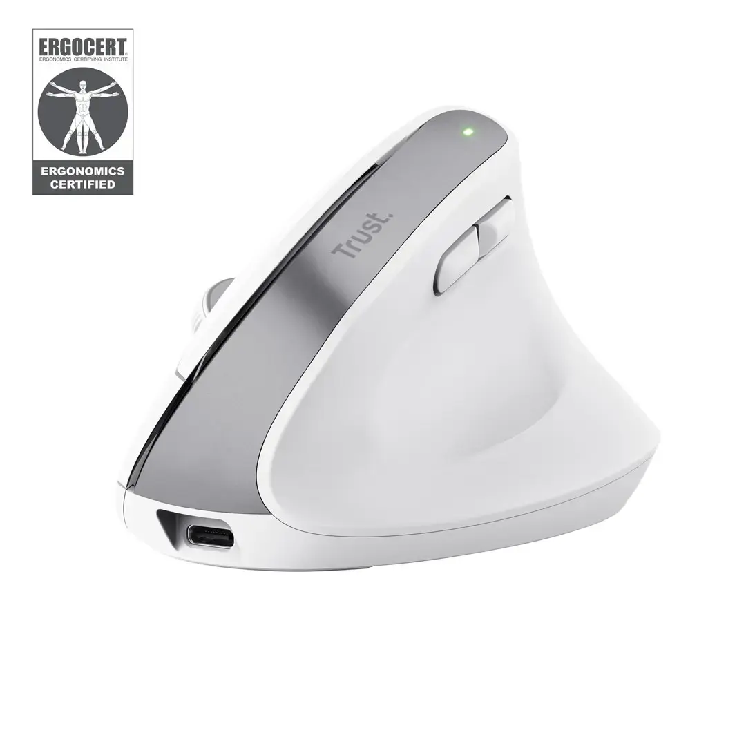 Trust Bayo+, Right-hand, Vertical design, Optical, RF Wireless + Bluetooth, 2400 DPI, White