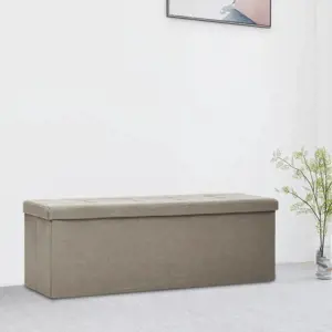 Sulankstomas suoliukas-daiktadėžė, taupe, dirbtinis linas