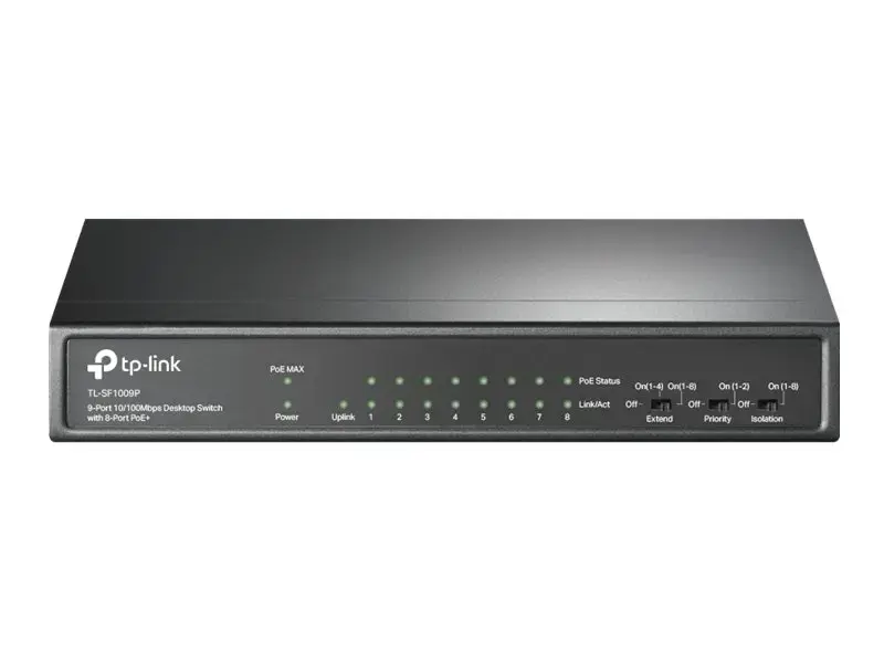 "TP-Link" 9 prievadų 10/100 Mbps stalinis komutatorius su 8 prievadais PoE+, nevaldomas, Fast Ethernet (10/100), maitinimas per Ethernet (PoE)