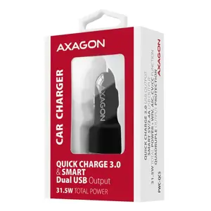AXAGON PWC-QC5 automobilinis įkroviklis Smart 5V 2,4A + QC3.0, 30W, juodas