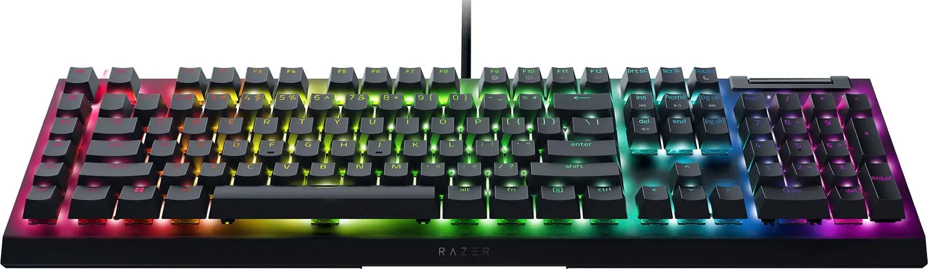 "Razer BlackWidow V4 X" mechaninė žaidimų klaviatūra, žalias jungiklis, šiaurietiškas išdėstymas, laidinė, juoda