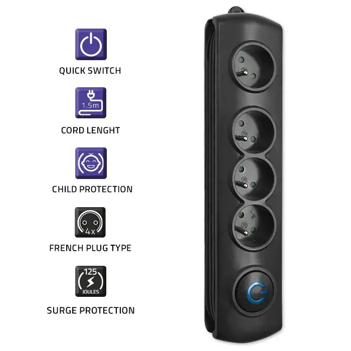 QOLTEC 50104 Apsauga nuo viršįtampių Qoltec 4 maitinimo lizdai 1,5 m