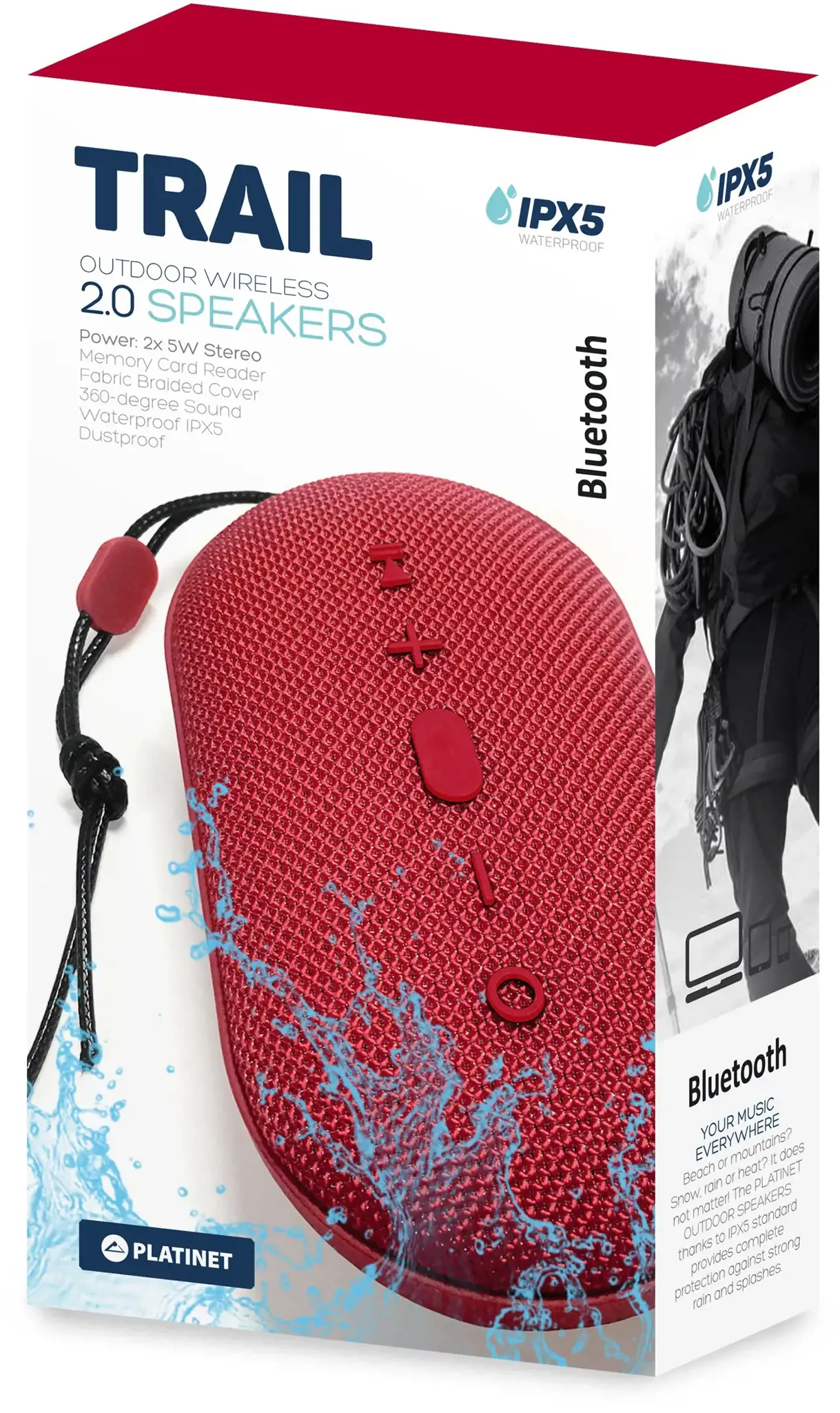 Platinet belaidis garsiakalbis "Trail PMG12 BT", raudonas (44485)