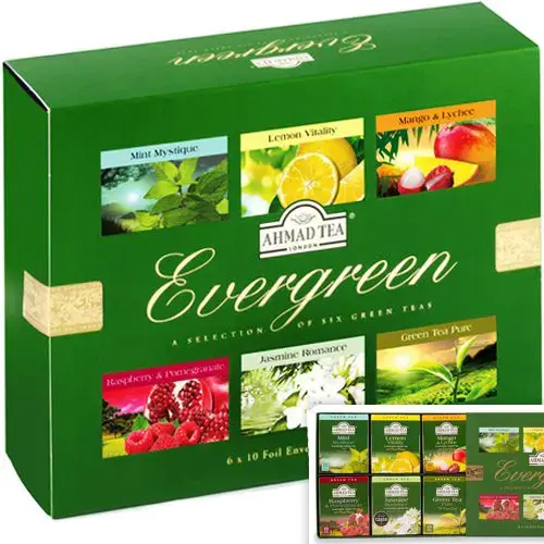 Žalioji arbata AHMAD EVERGREEN SELECTION, pakuotėje 60 arbatos pakelių.