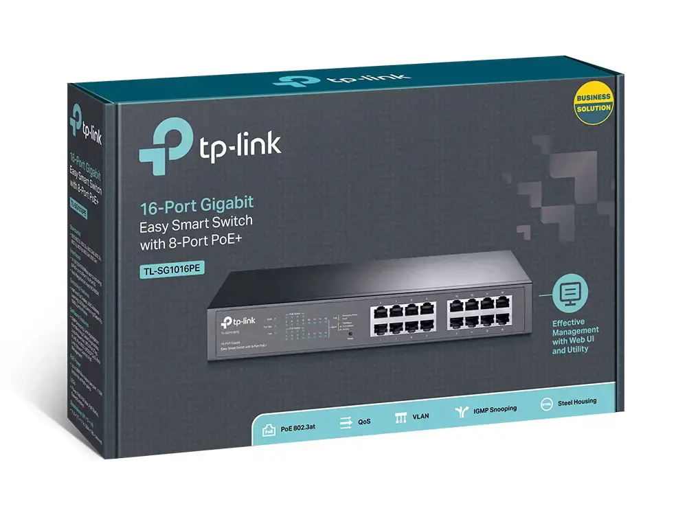 "TP-Link" 16 prievadų "Gigabit Easy Smart" komutatorius su 8 prievadais PoE+, valdomas, L2, Gigabit Ethernet (10/100/1000), maitinimas per Ethernet (PoE), montuojamas į stovą, 1U