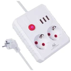 Maclean power strip, extender 2 sockets + 3xUSB, 110-240V AC 50/60Hz, 2.1A max 2500W, 3 m, white, M…