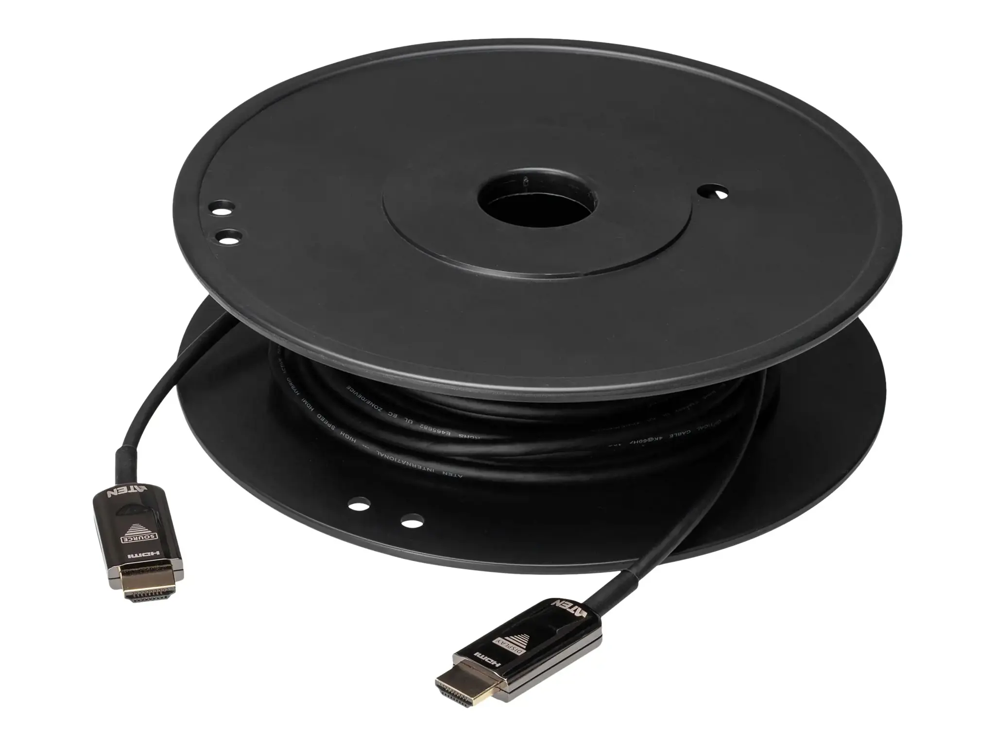 ATEN 30 m True 4K HDMI 2.0 aktyvusis optinis kabelis (True 4K@30 m), 30 m, HDMI A tipo (standartinis), HDMI A tipo (standartinis), 3D, 18 Gbit/s, juodas