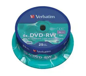 VERBATIM DVD-RW 120 min. / 4,7 GB 4x 25 vnt. vijų "DataLife Plus", įbrėžimams atsparus paviršius