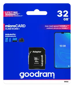 Goodram M1AA, 32 GB, MicroSDHC, Class 10, UHS-I, 100 MB/s, 10 MB/s