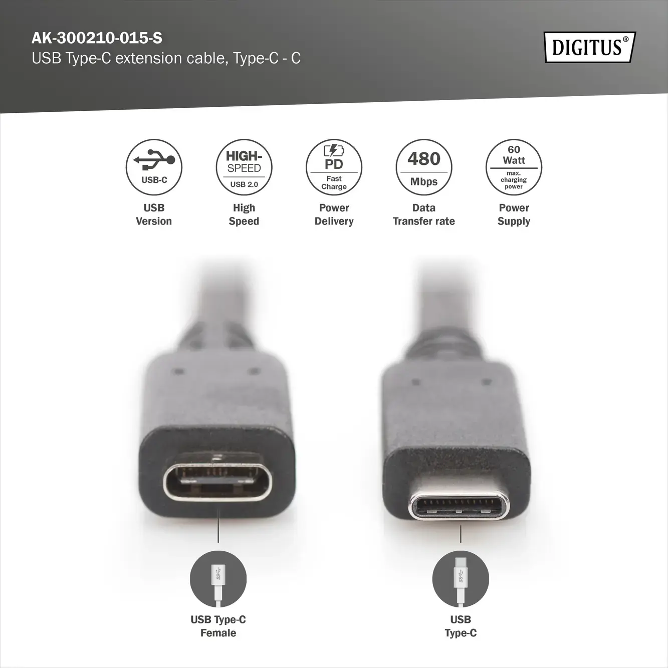 ASSMANN USB Type-C prailgintuvas Type-C - C
