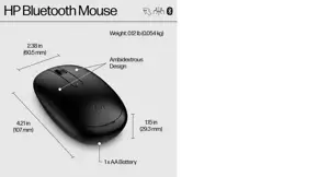 HP 245 Bluetooth Mouse, 107 mm, 60.5 mm, 29.3 mm, 54.2 g, 129 mm, 78 mm