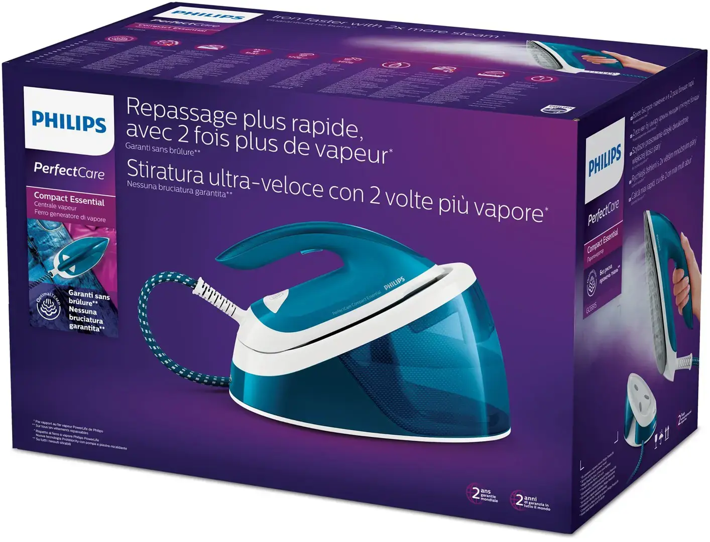 Philips PerfectCare Compact Essential 2400 W, 2400 W, 360 g/min, SteamGlide soleplate, 6 bar, 1.3 L, 120 g/min