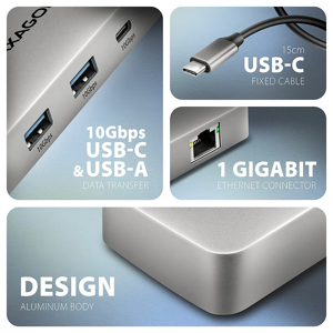 AXAGON USB-C 10Gbps DUAL 4K DISPLAY 7in1 hub | HMC-CUB83X2