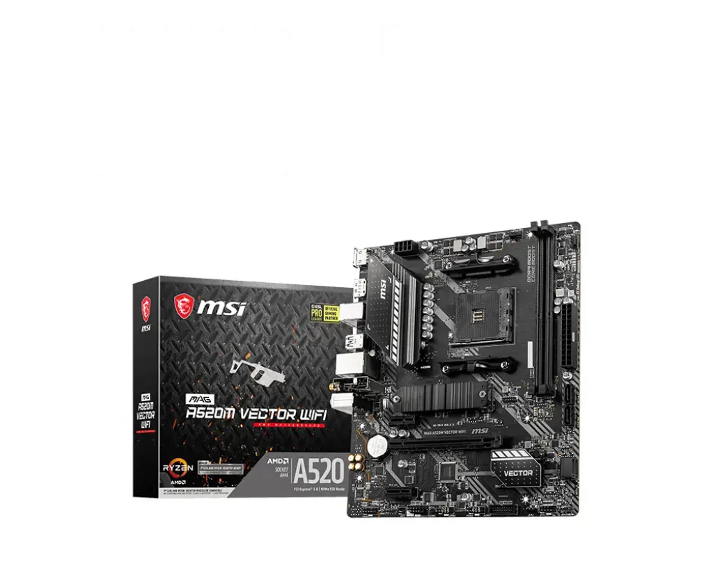 MSI MAG A520M VECTOR WIFI, AMD, Socket AM4, 3rd Generation AMD Ryzen™ 3, 3rd Generation AMD Ryzen 5, 3rd Generation AMD Ryzen™ 7, 3rd..., DDR4-SDRAM, 64 GB, DIMM