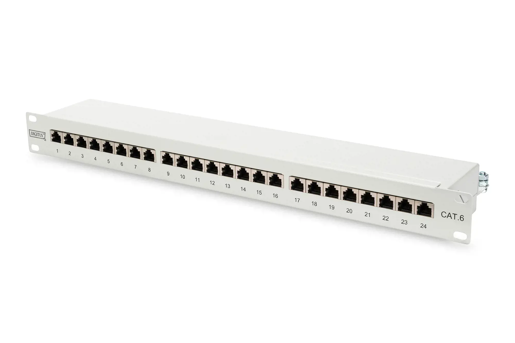 DIGITUS Patch Panel 19inch 24Port Cat6 ekranuotas pilkas RAL7035 kabelių montavimas apie LSA