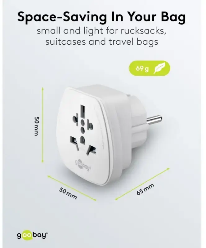 Kelionės adapteris, (JK, JAV, IT, CH, į ES), 94026. Goobay