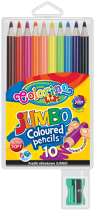 Spalvoti pieštukai, dideli, apvalūs Colorino Kids Jumbo 10 spalvų, su drožtuku