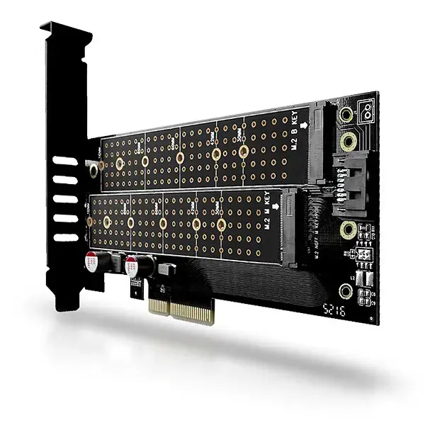 AXAGON PCEM2-D PCI-E 3.0 4x - DUAL M.2 SSD (NVMe + SATA), dviguba įtampa, iki 110 mm SSD