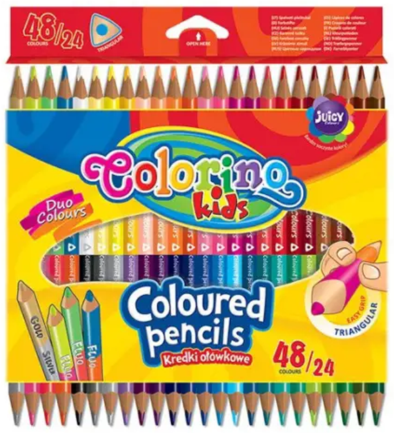 Spalvoti pieštukai, tribriauniai, dvipusiai Colorino Kids, 24vnt./48 spalvų