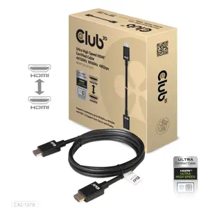 CLUB3D Ultra High Speed HDMI 4K120Hz, 8K60Hz Certified Cable 48Gbps M/M 1.5 m/4.92 ft, 1.5 m, HDMI Type A (Standard), HDMI Type A (Standard), 48 Gbit/s, Audio Return Channel (ARC), Black