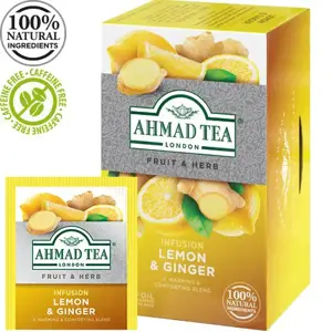 Vaisinė ir žolelių arbata AHMAD ALU LEMON & GINGER, 20 vokelių po 2g