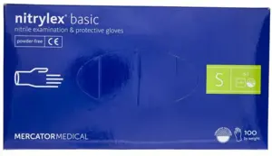 Vienkartinės pirštinės NITRYLEX Basic, nitrilinės, nepudruotos, mėlynos spalvos, S, 100 vnt.