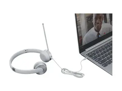"Lenovo 100" stereofoninės analoginės ausinės, biuro / skambučių centras, ausinės, sidabrinės