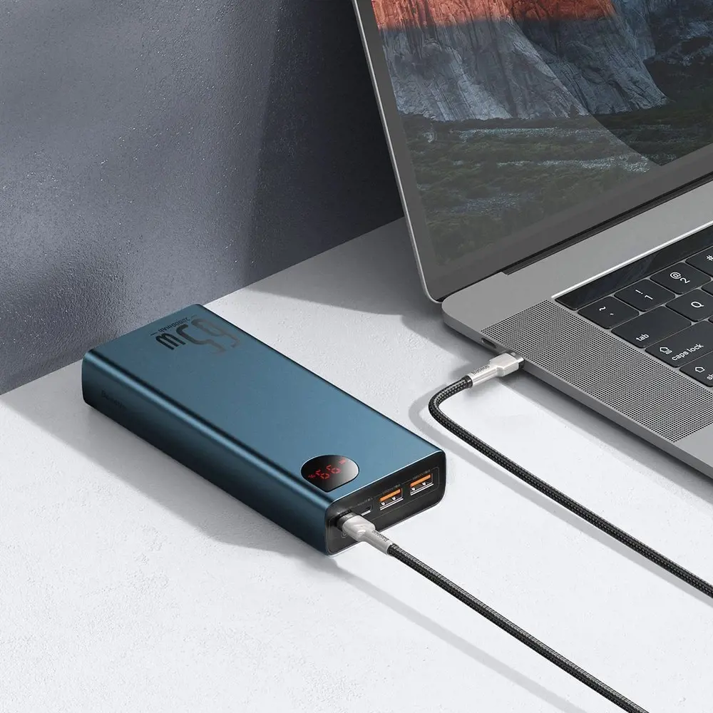 "Baseus Adaman Metal Powerbank" 20000mAh PD QC 3.0 65W 2xUSB + USB-C + micro USB (mėlyna)