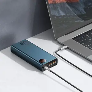 "Baseus Adaman Metal Powerbank" 20000mAh PD QC 3.0 65W 2xUSB + USB-C + micro USB (mėlyna)