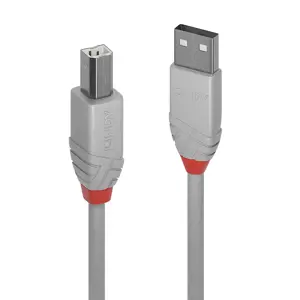"Lindy" 5 m A-B tipo USB 2.0 kabelis, "Anthra Line", pilkas, 5 m, USB A, USB B, USB 2.0, 480 Mbps, …