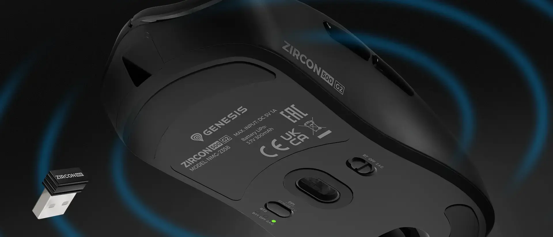 Genesis ZIRCON 500 G2 | Gaming Mouse | Wireless/Wired | 2.4 GHz, Bluetooth, USB | Black
