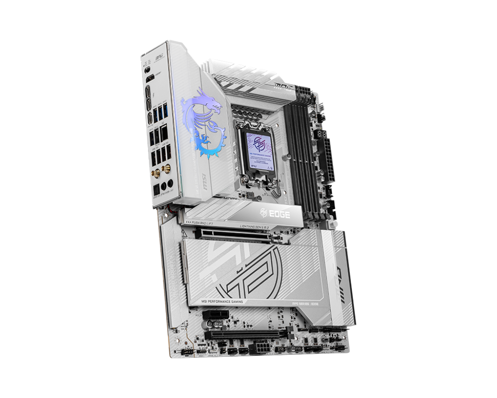 Mainboard MSI Intel Z890 LGA1851 ATX Memory DDR5 Memory slots 4 1xPCI-Express 1x 2xPCI-Express 16x 5xM.2 1xHDMI 1xAudio-In 1xAudio-Out 1xUSB 2.0 4xUSB 3.0 4xUSB 3.1 1xUSB-C 1xOptical S/PDIF 1xRJ45 2xThunderbolt MPGZ890EDGETIWIFI