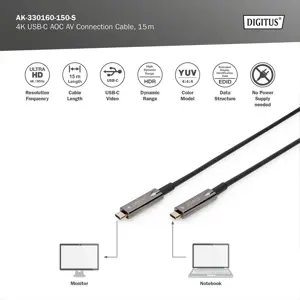 DIGITUS USB Type-C-USB Type-C AOC hibridinis FO kabelis 4K 60Hz USB 3.1 SPEC 15 m