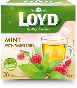 Žolelių arbata LOYD, mėtos ir aviečių skonio, 20 x 1,5 g