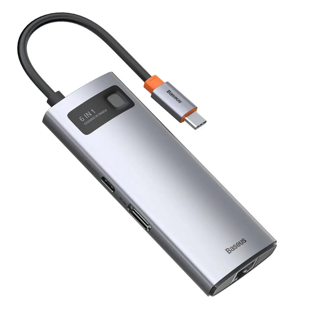 Baseus Metal Gleam 6in1 multifunctional HUB USB Type C - USB Type C Power Delivery 100 W | HDMI 4K 30 Hz | 3x USB 3.2 Gen 1 | RJ45 1 Gbps (CAHUB-CW0G)