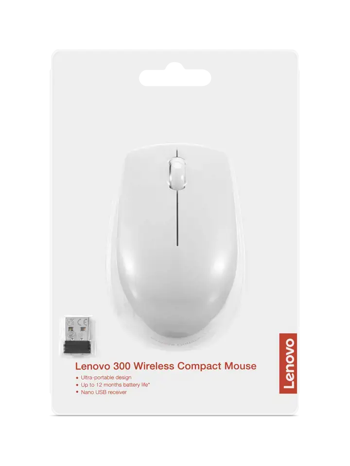 Lenovo 300 WIRELESS MOUSE?GREY, Ambidextrous, Optical, RF Wireless, 1000 DPI, Grey