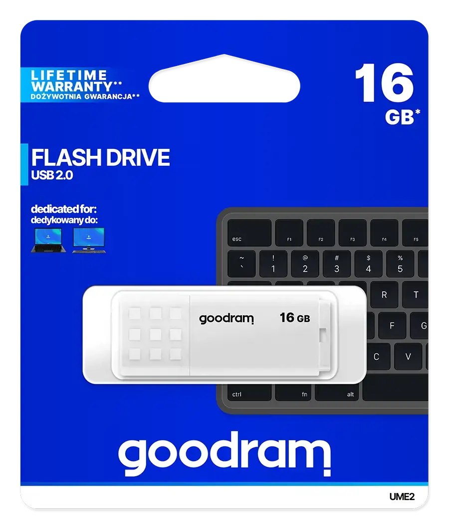 "Goodram UME2", 16 GB, A tipo USB, 2.0, 20 MB/s, dangtelis, baltos spalvos