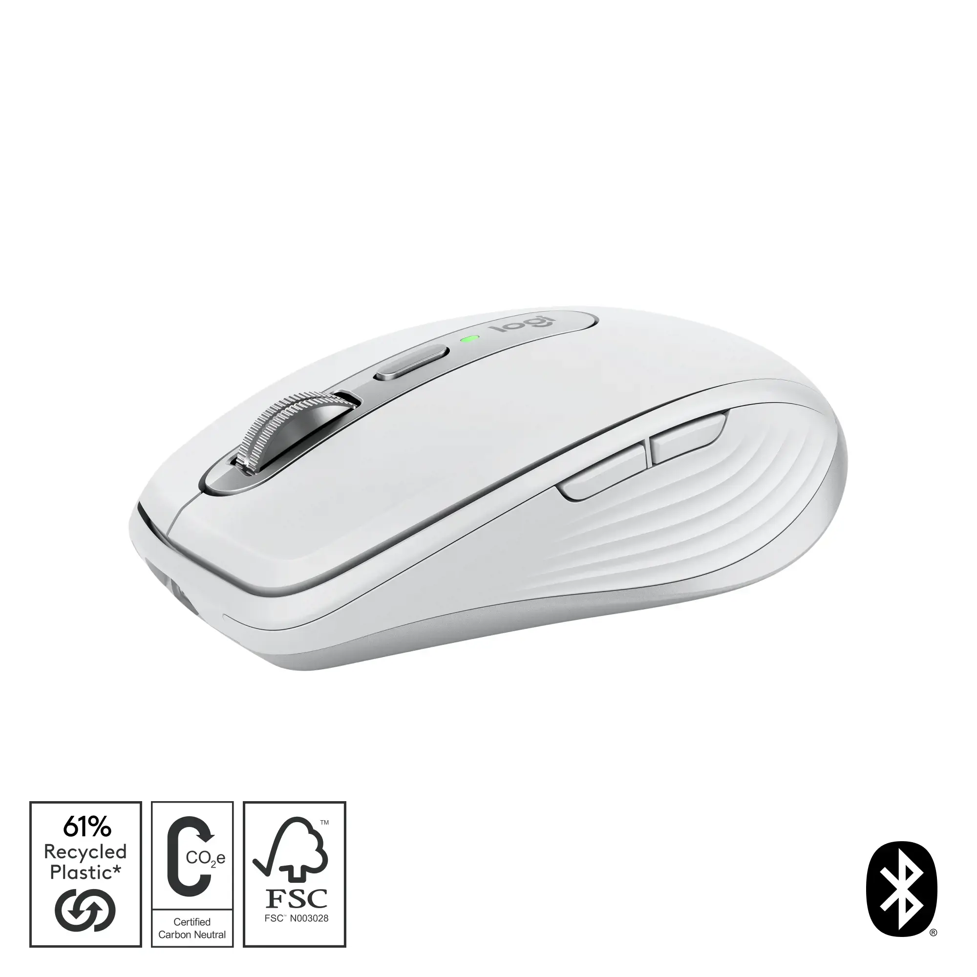 "Logitech MX Anywhere 3S", dešinioji ranka, lazerinis, RF belaidis + "Bluetooth", 8000 DPI, pilkas, baltas