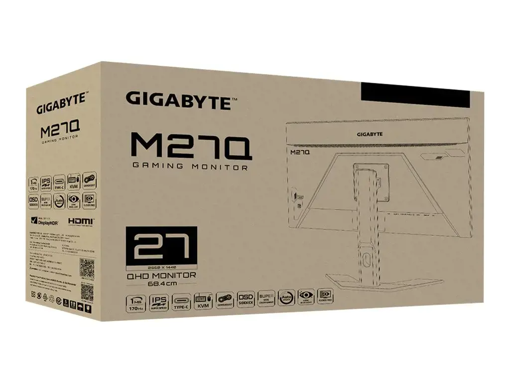 Monitorius GIGABYTE M27Q 27inch SS IPS Monitor 2  560x1440 1 70Hz HDR400 HDMI 2.0 x2 Display port 1.2 x1