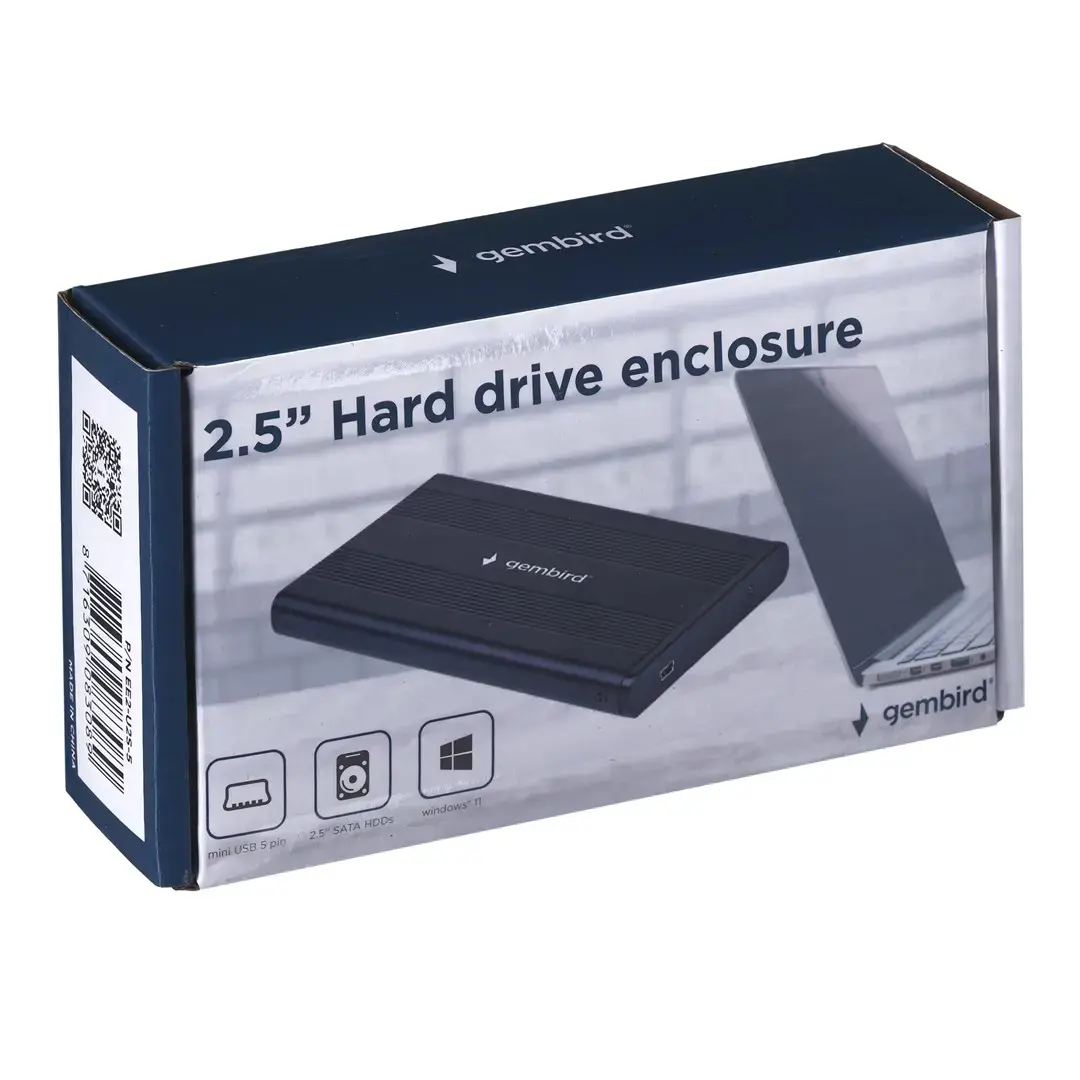 GEMBIRD EE2-U2S-5 HDD/SSD korpusas Gembird, skirtas 2,5 SATA - USB 2.0, aliuminis, juodas