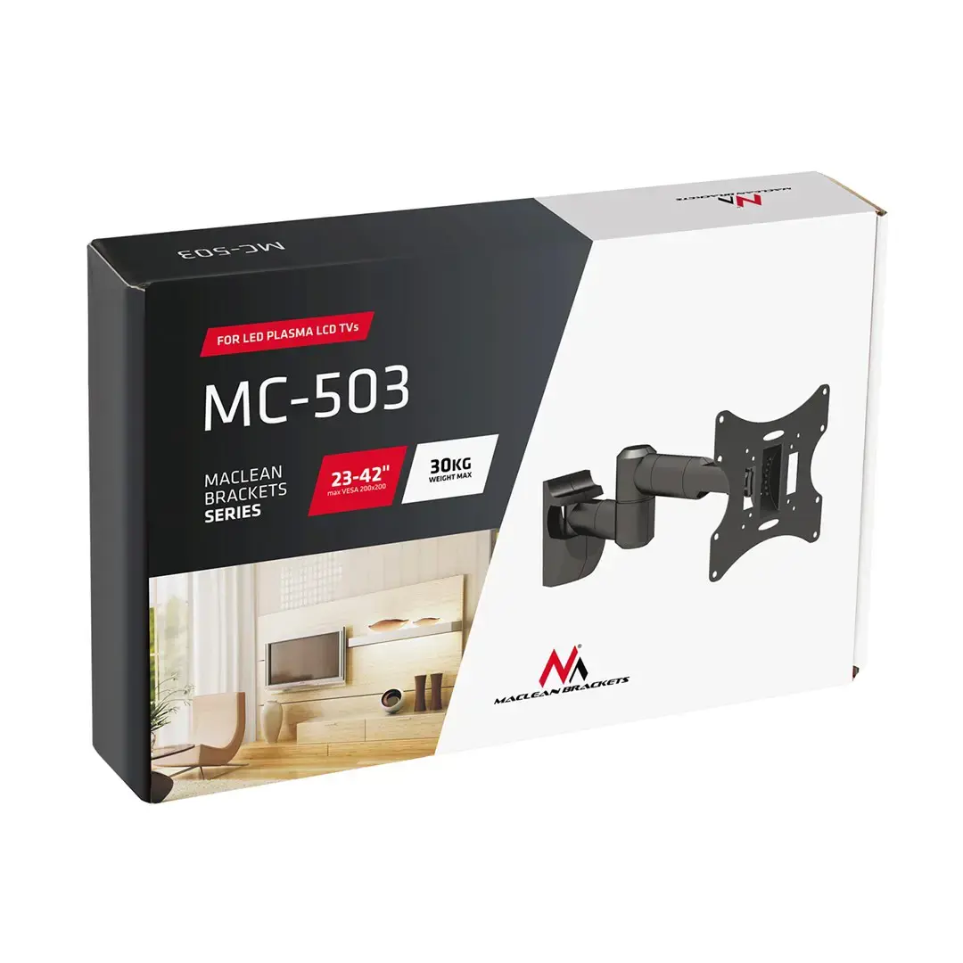 "Maclean MC-503B" televizoriaus sieninis laikiklis (pasukamas, sieninis, pakreipiamas; 23" - 42"; maks. 30 kg)