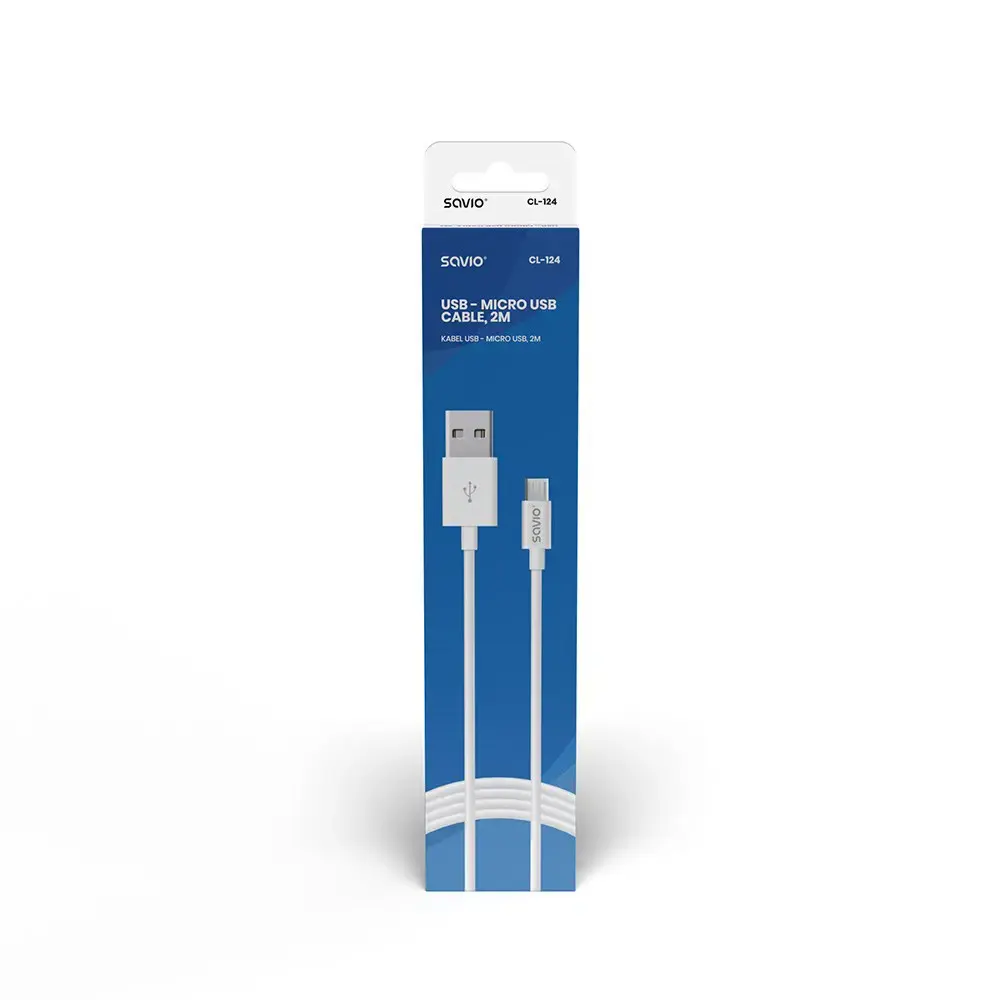 Kabelis SAVIO CL-124 (Micro USB - USB 2.0 A tipo ; 2 m; baltos spalvos)