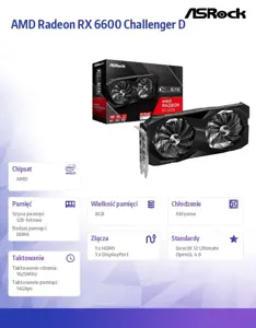 Vaizdo plokštė ASROCK Radeon RX 6600 8 GB, GDDR6, 128 bitai, RX6600 CLD 8G