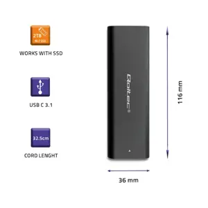 QOLTEC 50311 M.2 SATA SSD / NGFF / C tipo USB korpusas