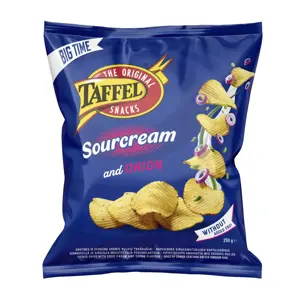 Bulvių traškučiai TAFFEL, grietinės ir svogūnų skonio 250g