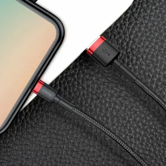 Baseus Cafule Cable Durable Nylon Braided Wire USB | Lightning QC3.0 1.5A 2M black-red (CALKLF-C19)
